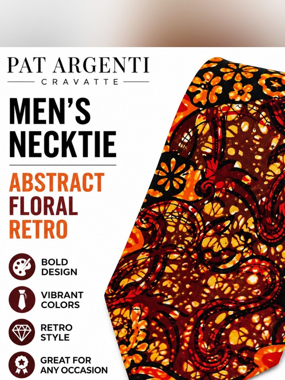 Pat Argenti Abstract Floral Tie in Orange & Red